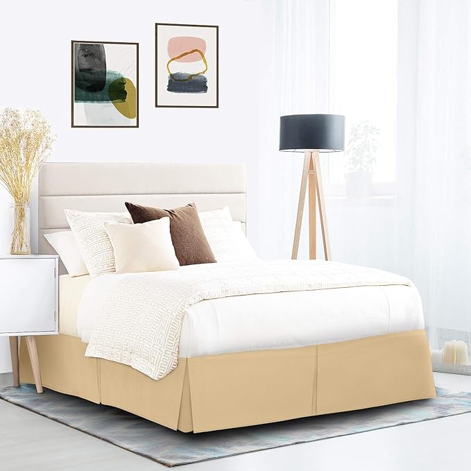 Nestl Gold Twin Bed Skirt - Twin Size Bed Skirt 14 Inch Drop - Brushed Microfiber Bed Skirts - Hotel Quality Pleated Bed Skirt - Shrinkage & Fade Resistant