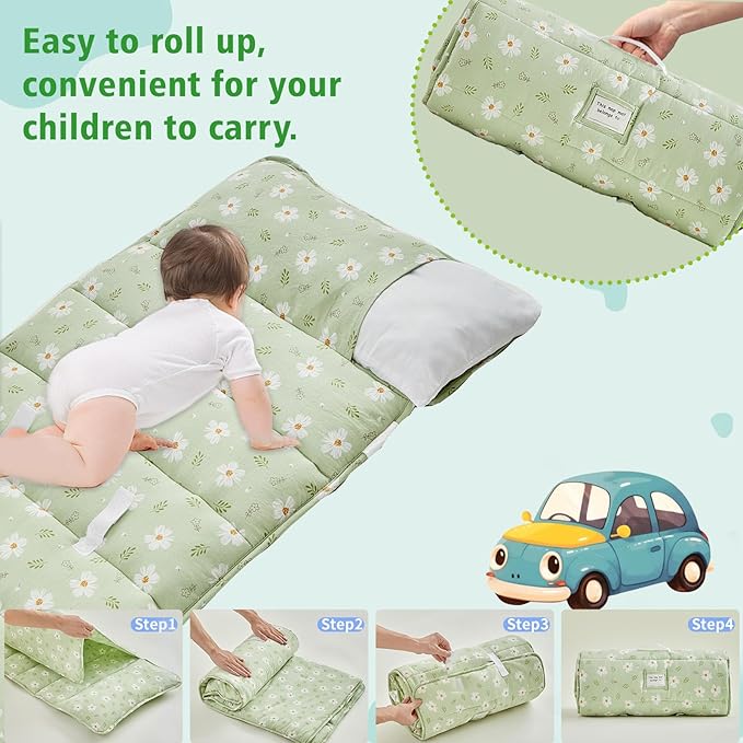 Toddler Nap Mat with Removable Pillow,Ultra Soft Slumber Bags for Girls,Kids Sleeping Bags with Roll Up Design, Perfect for Preschool,Daycare,Kindergarten