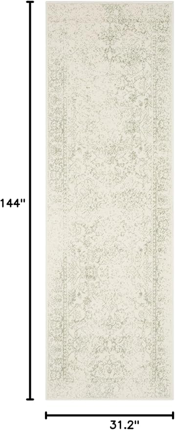 SAFAVIEH Adirondack Collection Runner Rug - 2'6" x 12', Ivory & Sage, Distressed Vintage Floral Design, Non-Shedding & Easy to Clean, Ideal for Hallway, Foyer, Entryway, Bedroom (ADR109V)