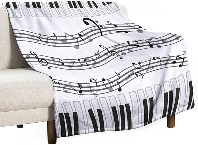 Music Blanket Black White Piano Keys Music Note Modern Abstract Art Print Soft Cozy Lightweight Throw Blanket for Women Men Bedroom Living Room Dorm Chair Sofa Travel 60x80in