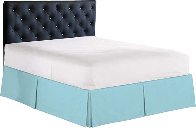 Bed Skirt - 100% Cotton 800 Thread Count Box Pleated Bed Skirt - Luxury Pleated Dust Ruffle, Hotel Quality Modern Bed Skirt, Easy Fit with 12 Inch Tailored Drop, King, Aqua Blue