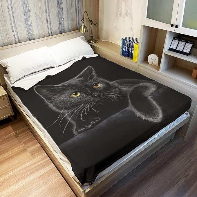 HommomH Black Cat Blanket for Women Girls, Cat Lover Gifts, Soft Fleece Throw Blankets for Sofa Couch Bed, Cozy Home Decor for Bedroom Living Room, 40" x 50"
