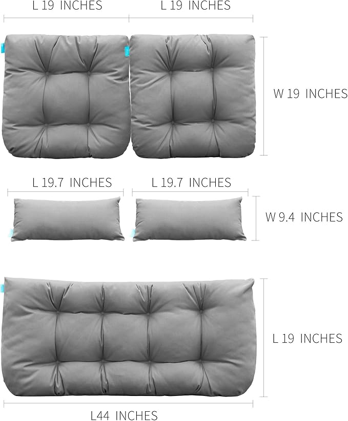QILLOWAY Outdoor Patio Wicker Seat Cushions Group Loveseat/Two U-Shape/Two Lumbar Pillows for Patio Furniture,Wicker Loveseat,Bench,Porch,All Weather, Settee of 5 (Grey)