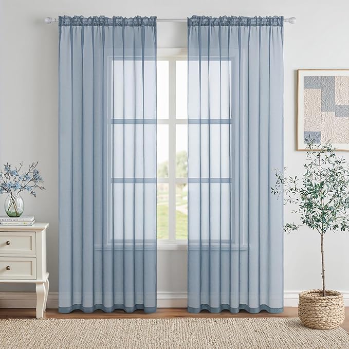 MIULEE 2 Panels Solid Color Sheer Window Curtains Elegant Window Voile Panels/Drapes/Treatment for Bedroom Living Room (54X72 Inches Dusty Blue)