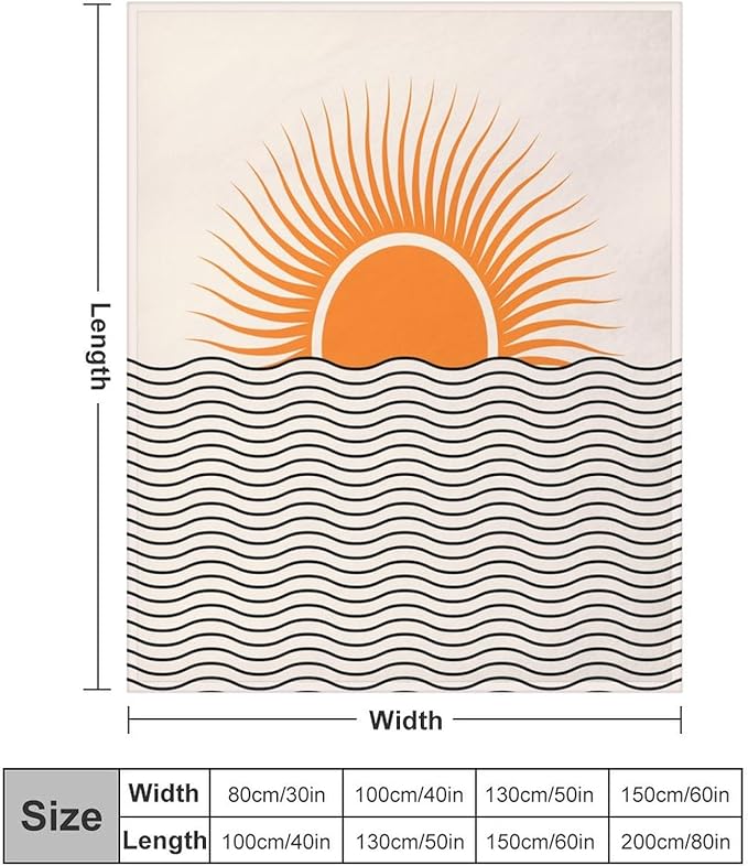Abstract Sunset Throw Blanket, Boho Mid Century Geometric Minimalist Aesthetic Wave Sunrise Soft Warm Blankets for Couch Bedroom Sofa Office, 40"x50"