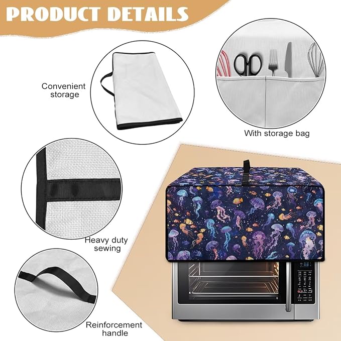 Jellyfish Clownfish Bubble Print Microwave Oven Cover Dust-Proof Fabric Toaster Oven Covers Easy to Clean Foldable Microwave Oven Grill Cover Protector with Top Handle, L