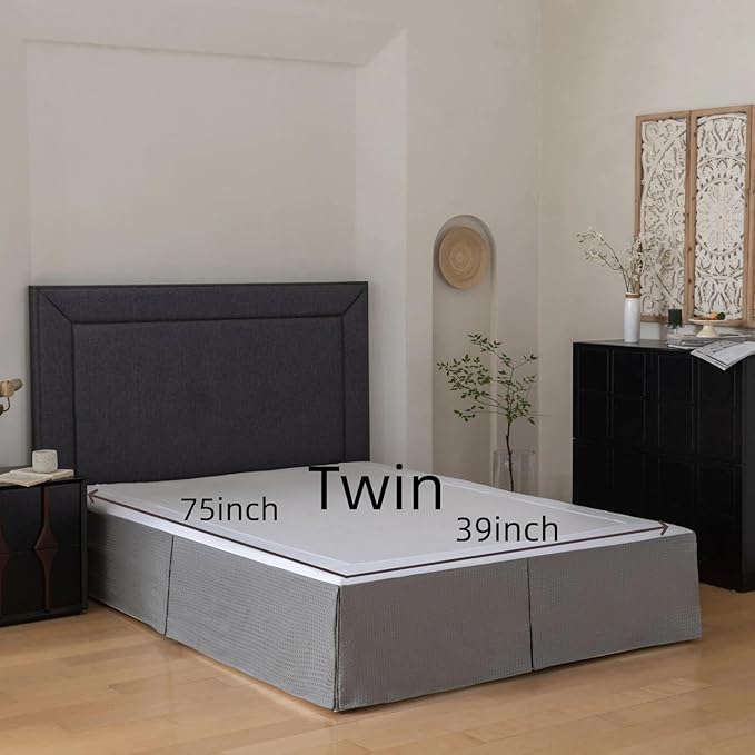 Twin Bed Skirt, Wrap Around Bed Skirt with Pleated Corner, 14 Inch Drop Pleated Waffle Weave Bedskirts, Anti-Slip, Microfiber, Grey, 14'' Twin