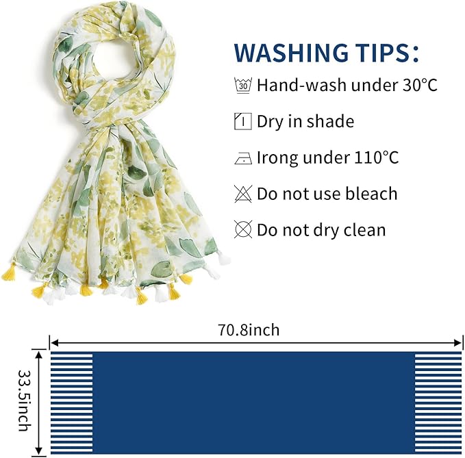 Scarf for Women Lightweight Soft Floral Leopard Printed Scarves Fall Winter Fashion Shawl Wrap with Fringe