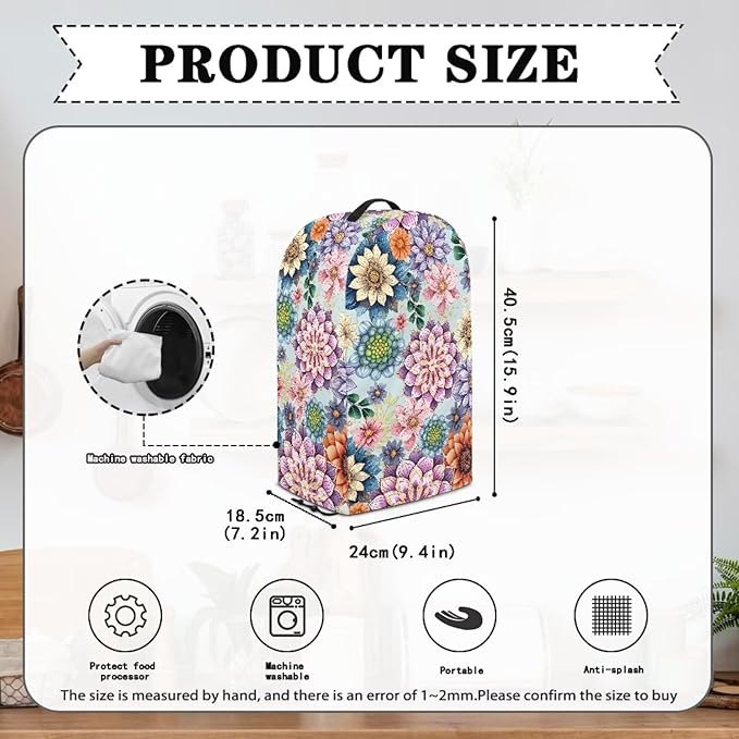 Boho Mandala Flower Blender Dust Cover with Drawstring Field Stand Mixer or Coffee Maker Cover Anti Fingerprint Polyester Appliance for Home Kitchen Decor
