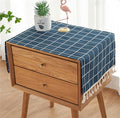 Simple Bedside Table Tassel Cover Cloth, Tablecloth Cover Towel, Suitable for Bedside Table TV Microwave Washing Machine Refrigerator Dust Cover (Blue and White Stripes, 15.7 * 35.4 inches)