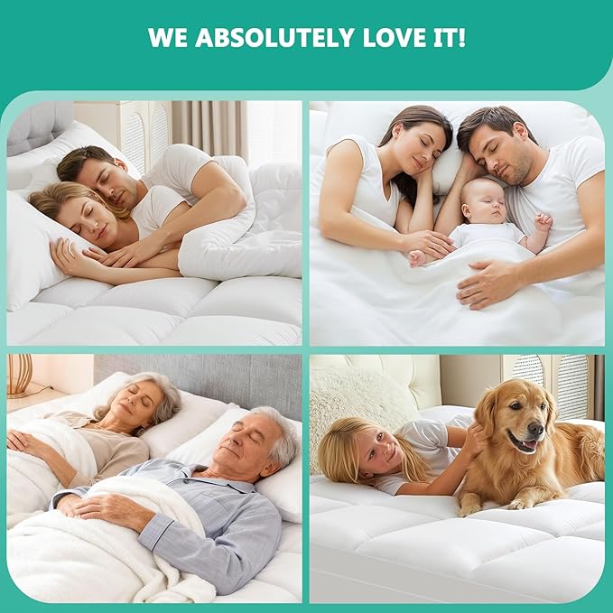 Full Mattress Topper - Extra Thick Mattress Pad Cover - Pillow Top with Soft Breathable Spiral Fiber Filling, 8-21 Inch Deep Pocket, Cooling, White