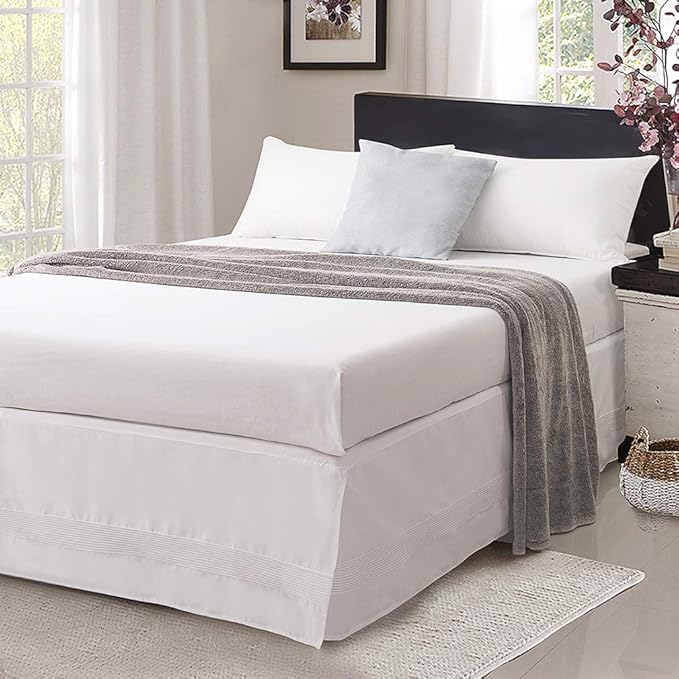 Valea Home Bed Skirt with Split Corners Durable Elegant Luxury Dust Ruffle Bed Covers with Pin Tucking 14 inch Tailored Drop, Twin, White