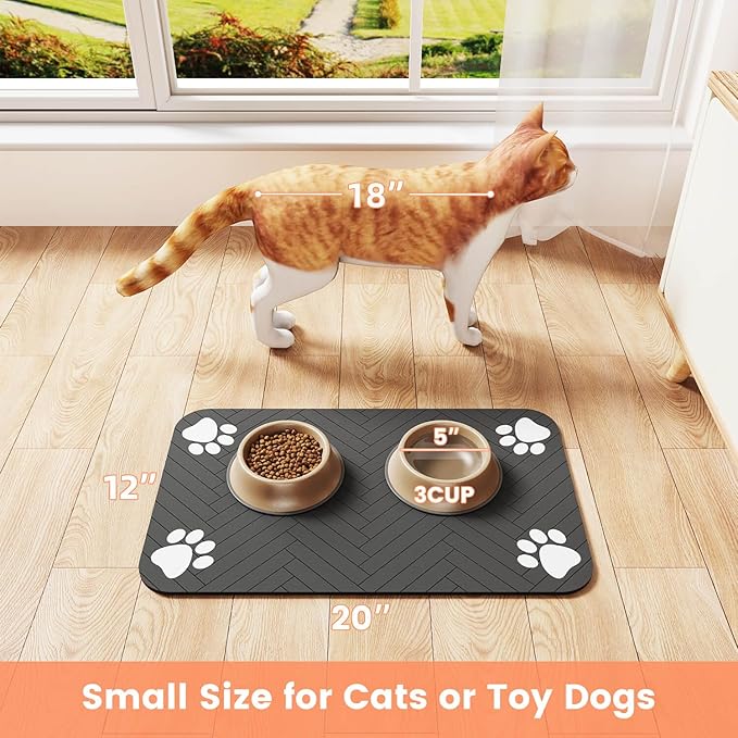 Pet Feeding Mat-Absorbent Pet Placemat for Food and Water Bowl, with Waterproof Rubber Backing, Quick Dry Water Dispenser Mat for Dog and Cat (27"x17", Coffee)