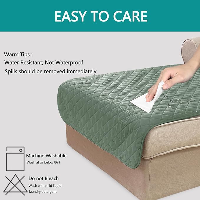 U-NICE HOME Sectional Couch Cover for Dogs Chaise Lounge Reversible Sofa Cover Furniture Protector Cover for Pets with Elastic Adjustable Strap (Chaise Lounge, Greyish Green/Taupe)