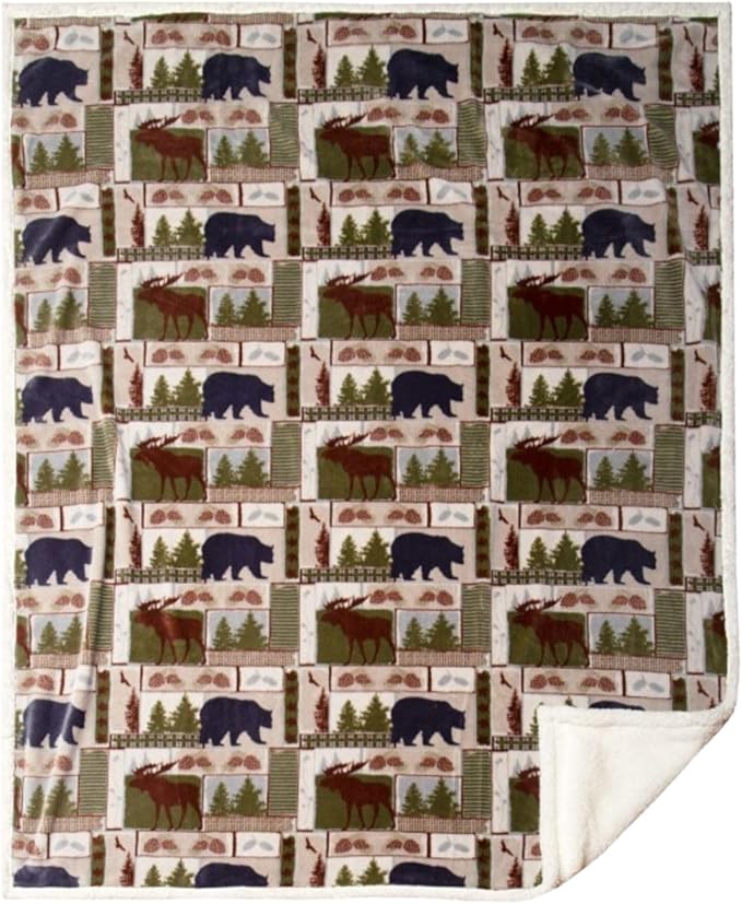 CARSTENS, INC. Ultra Premium Super Soft Plush Sherpa Fleece Oversized Throw Blanket 54" x 68", Vintage Lodge