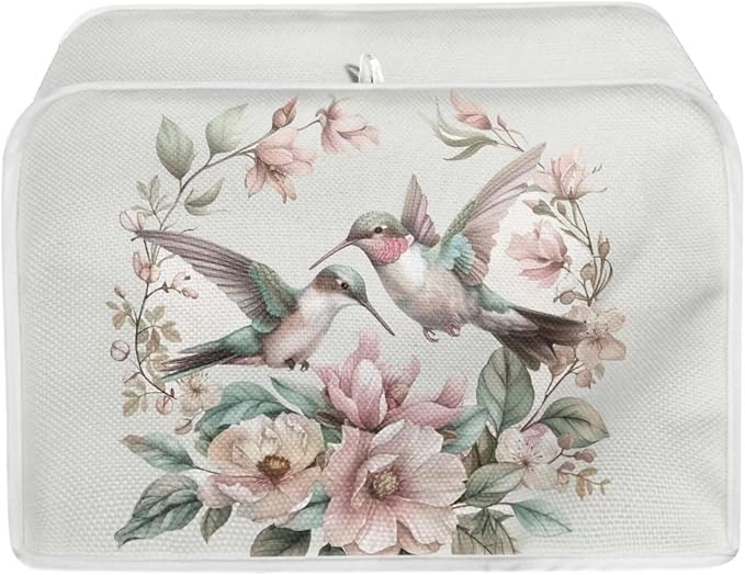 ZFRXIGN Flower Hummingbird Toaster Cover 4 Slice Toaster Dust Cover Small Appliance Covers Toaster Oven Cover Spring Floral Birds Dust Cover Kitchen Decorative Protector Beige