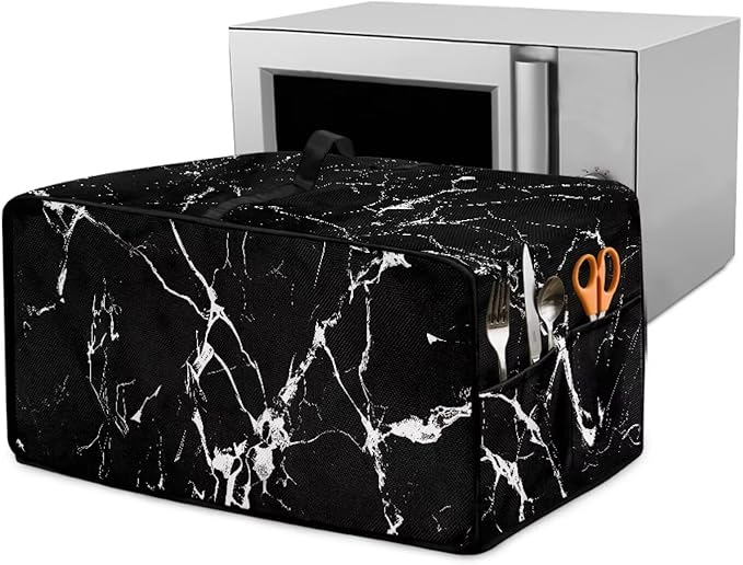 Air Fryer Toaster Oven Dust Cover Protective Microwave Oven Cover with Pockets, Dust-proof Countertop Appliance Protector, M, 16.5 x 20.5 x 10 Inches, Black Marble White Crack