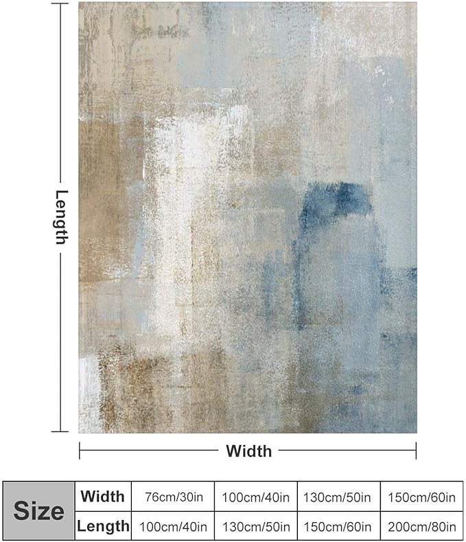 Abstract Gradient Blanket, Modern Fashion Art Blue Grey Brown Painting Strokes Pattern Soft Warm Cozy Plush Flannel Covers for Livingroom Bedroom Couch Chair Camping Travel Home Decor Tapestry 50x60in