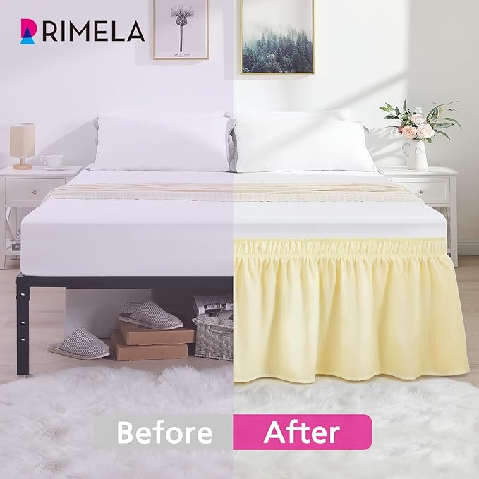 RIMELA Bed Skirt King Size 15 Inch Drop, Wrap Around Elastic Bedskirt Solid Microfiber Luxury Hotel Quality Fabric, Easy to Install Machine Washable Wrinkle & Fade Resistant, Light Yellow