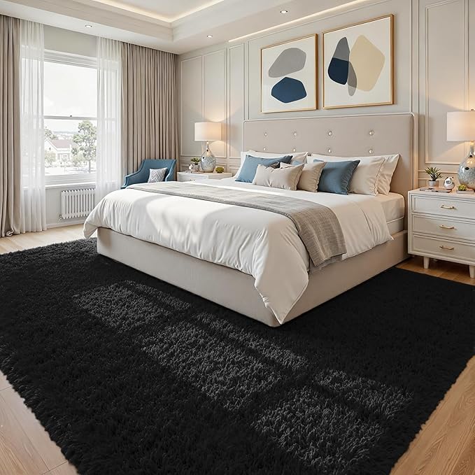 8x10 Area Rugs for Living Room Rug: Soft Fluffy Shag Black Rugs for Bedroom, Non-Slip Large Fuzzy Plush Rug Indoor Floor Carpet for Nursery Kids Boys Girls Room, Dorms, Playroom, Modern Home Decor