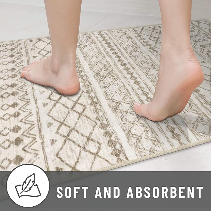 KUTA Washable Non-Slip Rugs for Entryway 2x3, Beige Moroccan Boho Small Area Rug, Ultra Soft Vintage Geometric Low-Pile Indoor Door Mat Floor Carpet for Indoor, Entrance, Kitchen, Bathroom, Bedroom