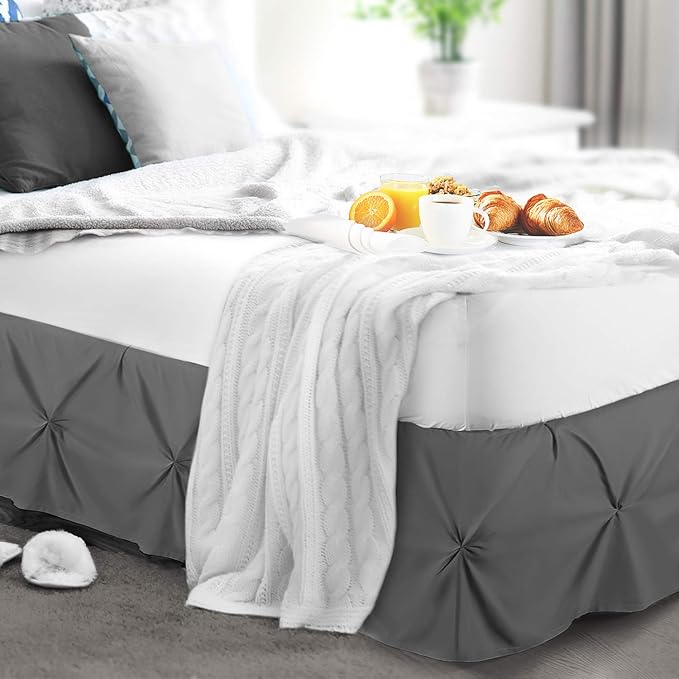 Nestl Grey Bed Skirt Twin Size, Pinch Pleat Twin Bed Skirt, 14" Inch Drop Twin Bedskirt, Hotel Quality Grey Bed Skirts, Premium Microfiber Bedskirt for Twin Bed, Grey Twin Bed Skirt