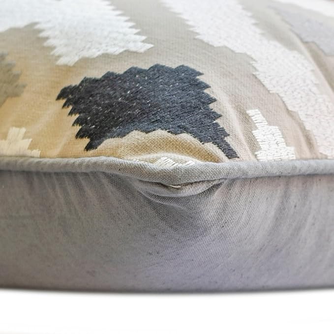The HomeCentric King/Queen/Twin Beige Decorative Bed Runner Twin 53"x18" Bed Runner with Two Pillow Cover, Embroidery,Aztec Bed Scarf on Linen Fabric - Thread Tale