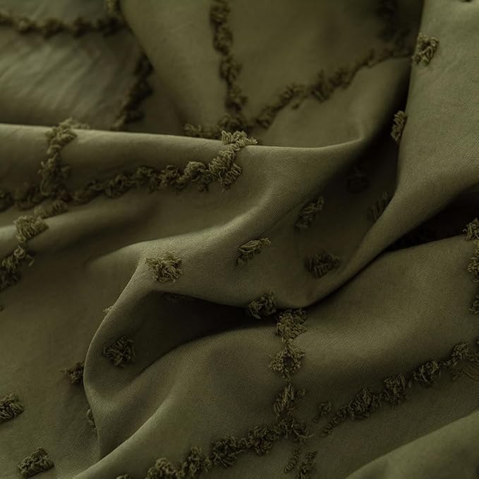 Bed Skirt Queen Size Ruffled Bed Skirt with Split Corners, 18 Inch Drop Dust Ruffle Bed Skirts with Platform, Boho Tufted Shabby Chic Queen Size Bed Skirts, Olive Green
