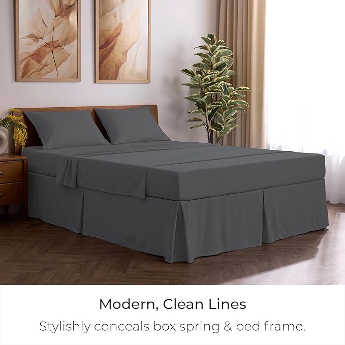 Mellanni Bed Skirt Queen Size - Bed Skirting - 15-Inch Tailored Drop Pleated Dust Ruffle - Hotel Luxury Bedding - Wrinkle, Fade, Stain Resistant - 1 Bedskirt (Queen, Gray)