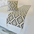 The HomeCentric King/Queen/Twin Blue Decorative King 90"x18" Bed Runner with Pillow Cover, Lace & Moroccan Decor Bed Scarf on Jacquard Fabric - Akida