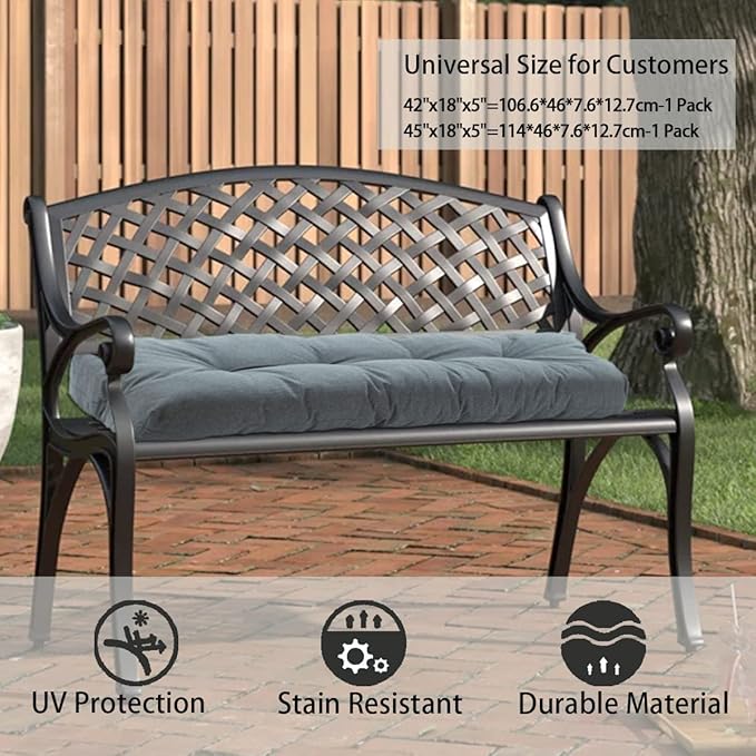 FUNHOME Outdoor Bench Cushion 45 x18 inch with Non-Slip Grips,Water Resistant Porch Swing Cushion,Bench Pillow Pads,Tufted Cushions for Patio Garden Furniture,45" Seat Cushions(Dark Gray)