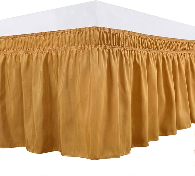 Gold Wrap Around Bed Skirts with 16" Drop - Three Sides Fabric Adjustable Elastic Dust Ruffle Silky Soft -600 TC Stretchy Bed Skirt-Twin XL(39"X 80") Gold