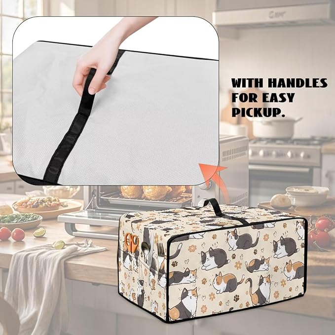 Cute Cats Paw Floral Print Microwave Oven Cover Waterproof Dust-Proof Microwave Oven Cloth Cover Polyester-Linen Fabric Small Appliance Dust Cover Case Protections Protector, L