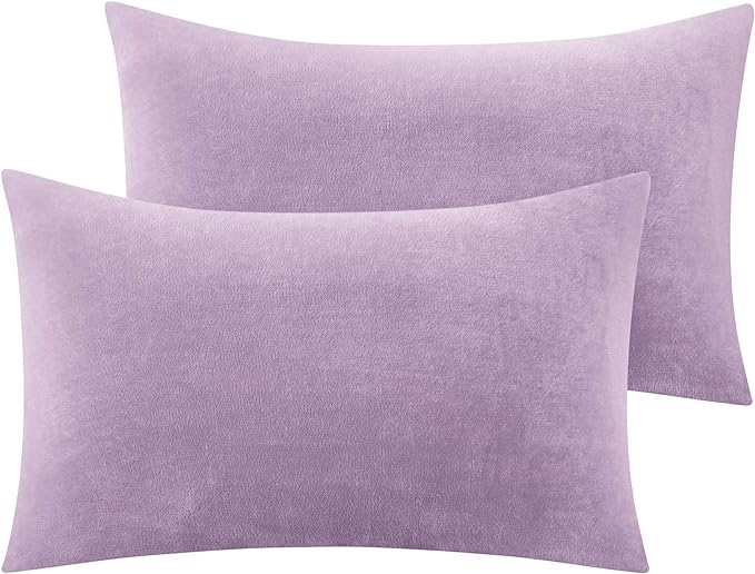 BEDELITE Flannel King Size Pillow Cases Set of 2, Super Soft Fleece Pillowcases with Zipper for Bedroom, Sofa, Couch,Luxury Cozy Fuzzy Velvet Pillow Shams for All Seasons(20x40 Inches,Lavender)