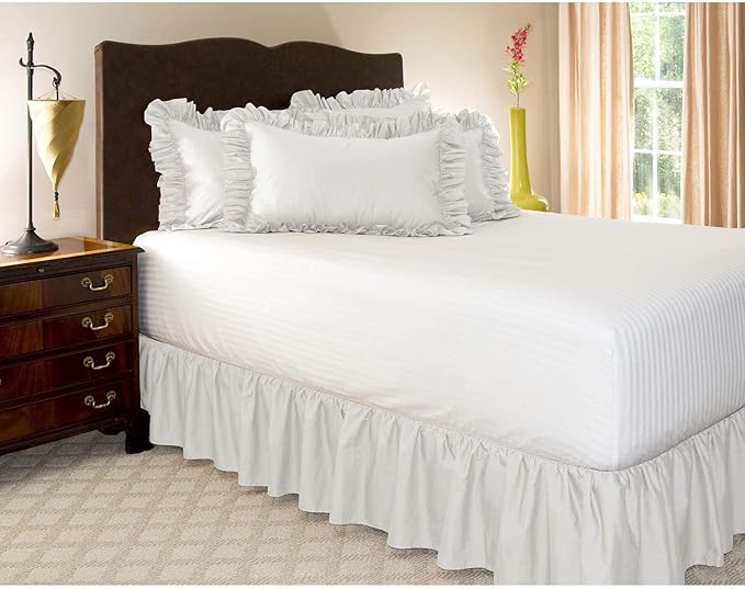 KRISHNA Ruffled Bed Skirt with Split Corners Queen, 100% Microfiber Hotel Quality, 21 Inch Drop Dust Ruffle Gathered Bedskirt with Platform, 60" x 80", White