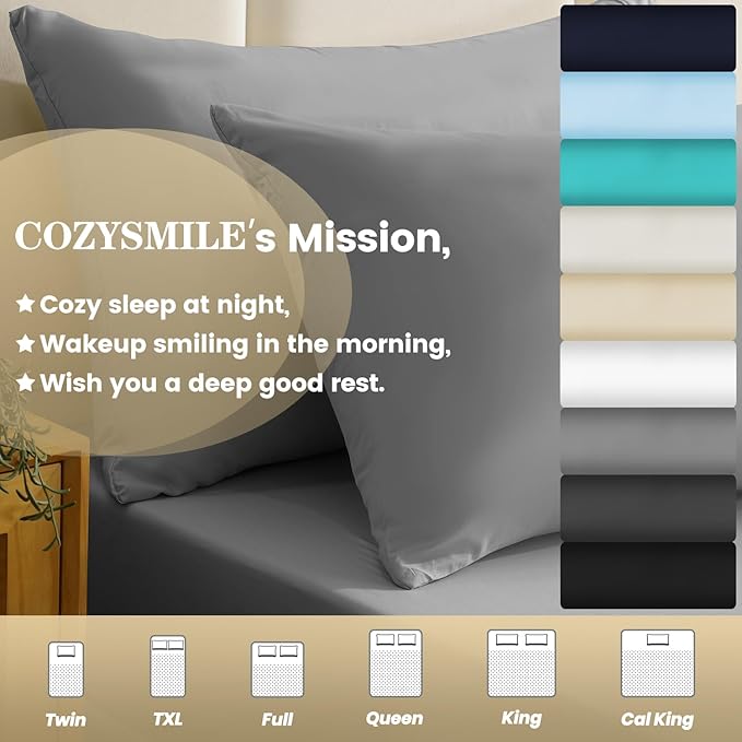 Full Sheet Set - 4 Piece Silky Soft Breathable Bed Sheet & Pillowcase Set, 16" Deep Pocket Hotel Luxury Wrinkle Free Easy Care Bedding Sheets, Light Grey