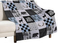 Bear Cabin Plaid Blanket, Rustic Retro Bear Deer Patchwork Gray Blue Farmhouse Throw Blanket for Couch Bed Living Room, 40"x50"