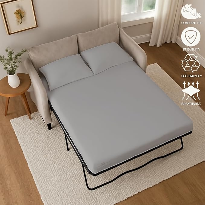 Sleeper Sofa 4 Piece Bed Sheet Set Premium Quality 100% Cotton 500 Thread Count, Smooth & Super Soft Sateen Weave, Extra Soft Bed Sheets, Wrinkle Free, 8 Inch Deep Pocket (Twin, Silver)
