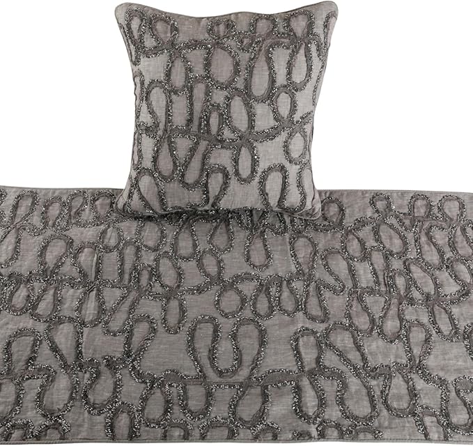 The HomeCentric King Queen Twin Bed Runner, Grey Designer Bed Scarf in Linen with Embroidery, Full Size 68"x18" Bed Runner with Pillow Cover, Bed Linen Foot Warmer Home Living - Grace Forever