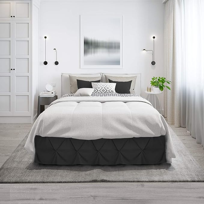 Nestl Black Bed Skirt Queen Size, Pinch Pleat Queen Bed Skirt, 14" Inch Drop Queen Bedskirt, Hotel Quality Black Bed Skirts, Premium Microfiber Bedskirt for Queen Bed, Black Queen Bed Skirt