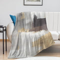 Fashion Gradient Blanket, Modern Abstract Baroque Grey Glod Painting Strokes Pattern Soft Warm Cozy Plush Flannel Covers for Livingroom Bedroom Couch Chair Camping Travel Home Decor Tapestry 50x60in