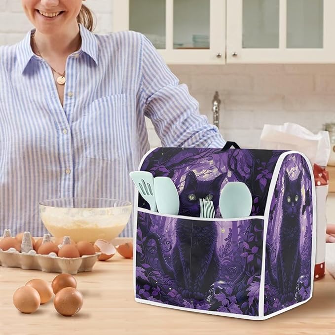 Black Cat Stand Mixer Cover Washable Kitchen Appliance Cover for 6-8 Quart Mixers Dustproof & Oilproof Food Processor Covers for Home Aid Mixers Accessories Halloween Kitchen Decor