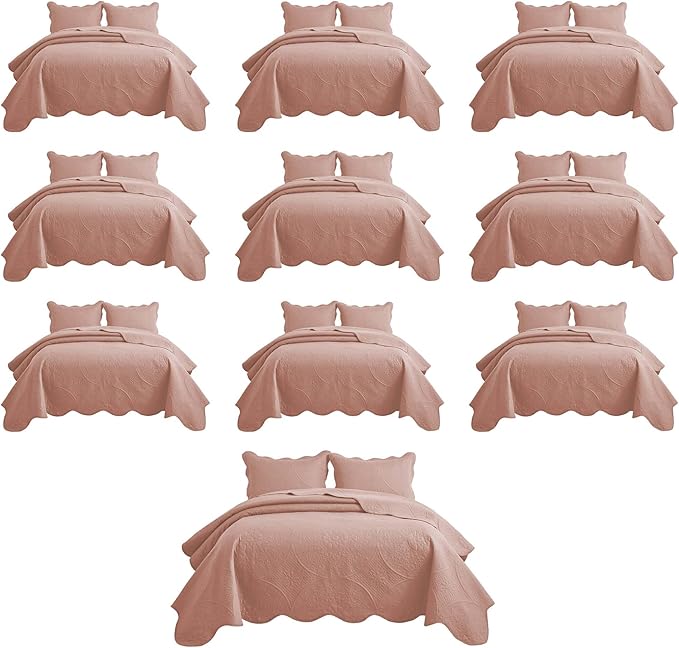 IR Imperial Rooms 10 Pack Twin Quilt Bedding Set (68" x 86") - Bulk Wholesale for Hotels, Guest Bedroom & Airbnbs - Lightweight Microfiber Reversible Floral Embossed Quilts Bedspreads (Peach)