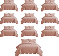 IR Imperial Rooms 10 Pack Twin Quilt Bedding Set (68" x 86") - Bulk Wholesale for Hotels, Guest Bedroom & Airbnbs - Lightweight Microfiber Reversible Floral Embossed Quilts Bedspreads (Peach)