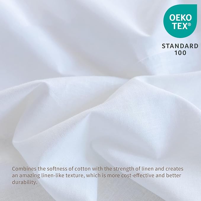 BISELINA French Linen Bed Skirt with Pleated Corner 18-Inch Tailored Drop Natural Flax Cotton Blend Basic Dust Ruffle Soft Cozy Farmhouse Bedding (18" King, Basic White)