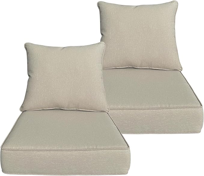 COZYVIDA Outdoor/Indoor 24x24 inch Deep Seat Patio Cushions Set of 2 Resilient Foam Filling Water Repellent Stain-Resistant UV Resistant Weather Resistant Patio Cushions Putty