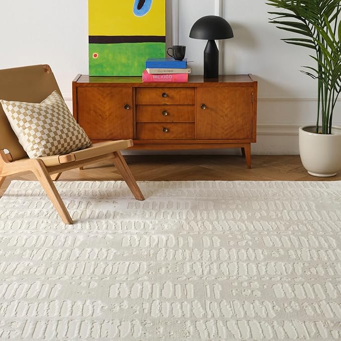 Revival Rugs Shell 7'10"x10' Washable Area Rug for Living Room Bedroom - 100% Recycled Oeko-TEX Certified, Medium Pile, Beige, Cream