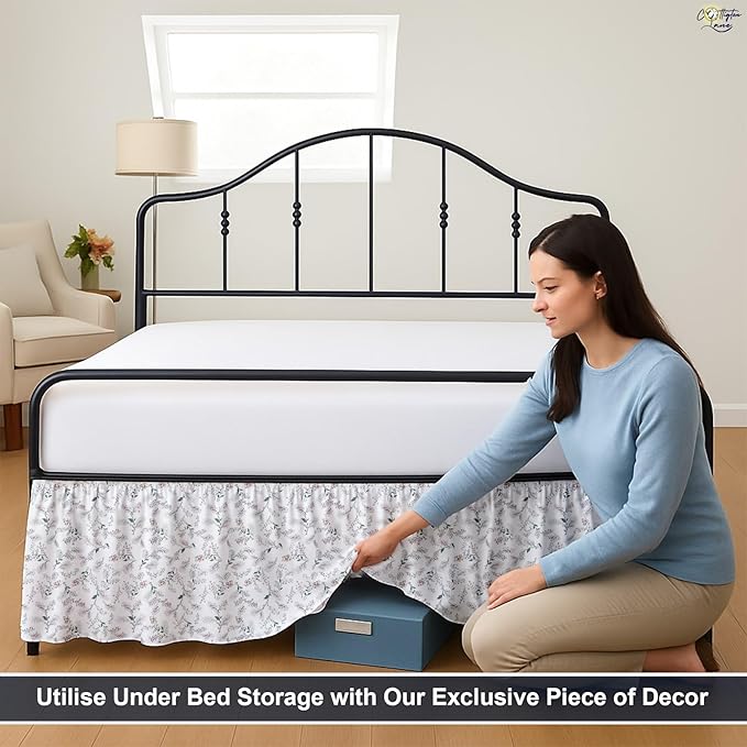 Cottington Lane Ruffled Bed Skirt King Size with Split Corner, Brushed Microfiber Hotel Quality Dust Ruffle, 24 Inch Drop Gathered Bedskirt, Soft, Stylish, Shrink & Fade Resistant, Coco Rose Leaf