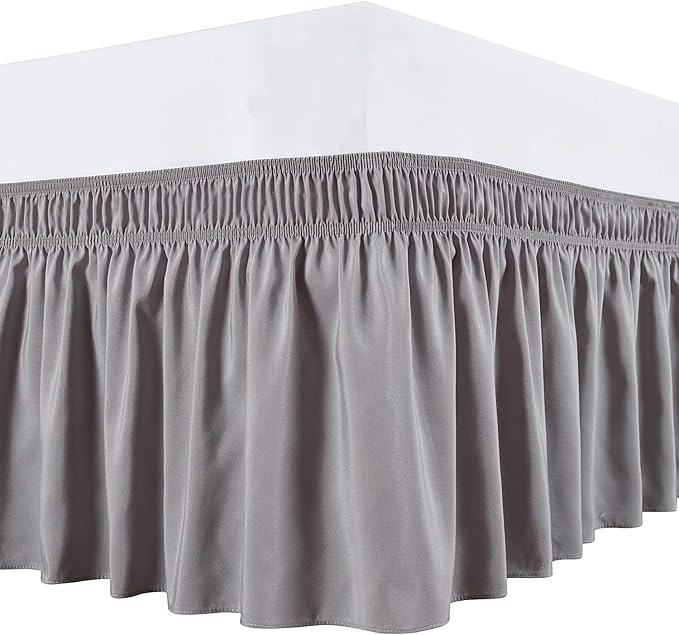 Silver Wrap Around Bed Skirts with 16" Drop - Three Sides Fabric Adjustable Elastic Dust Ruffle Silky Soft -600 TC Stretchy Bed Skirt-King XL(78"X 84") Silver