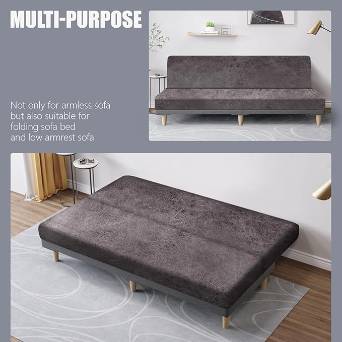 molasofa Leather Like Stretch Futon Slipcover Armless Futon Bed Sofa Cover Furniture Protector with Elastic Bottom, Soft and Washable Futon Cover for Sofa Bed Stay in Place（X Larger，Khaki）